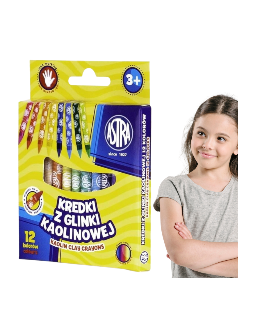 ASTRA KREDKI SZKOLNE GRAFIONOWE z glinki kaolinowej, 12 kolorów
