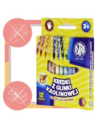 ASTRA KREDKI SZKOLNE GRAFIONOWE z glinki kaolinowej, 12 kolorów