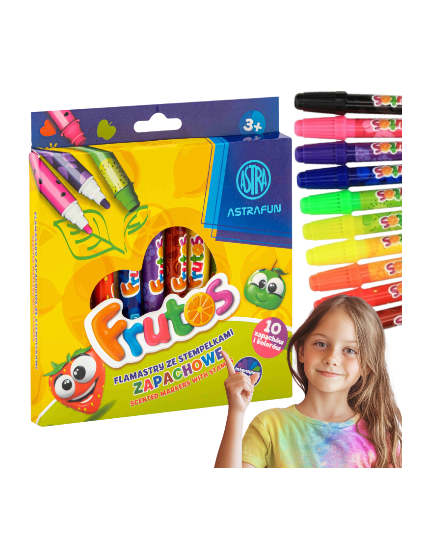FLAMASTRY MAZAKI ZE STEMPELKAMI ZAPACHOWE OWOCOWE 10 kolorów FRUTOS ASTRA