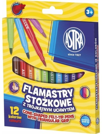 Flamastry stożkowe Astra 12 kolorów