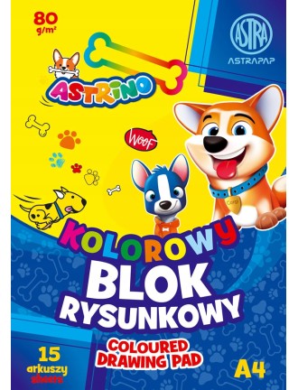 Blok rysunkowy kolorowy A4 80g 15 kartek Astra, Astrapap