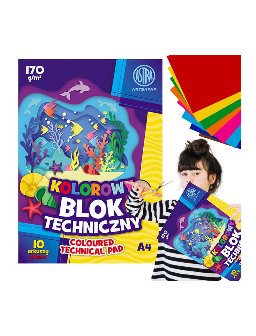 Astra BLOK TECHNICZNY KOLOROWY A4 10 kartek 170g