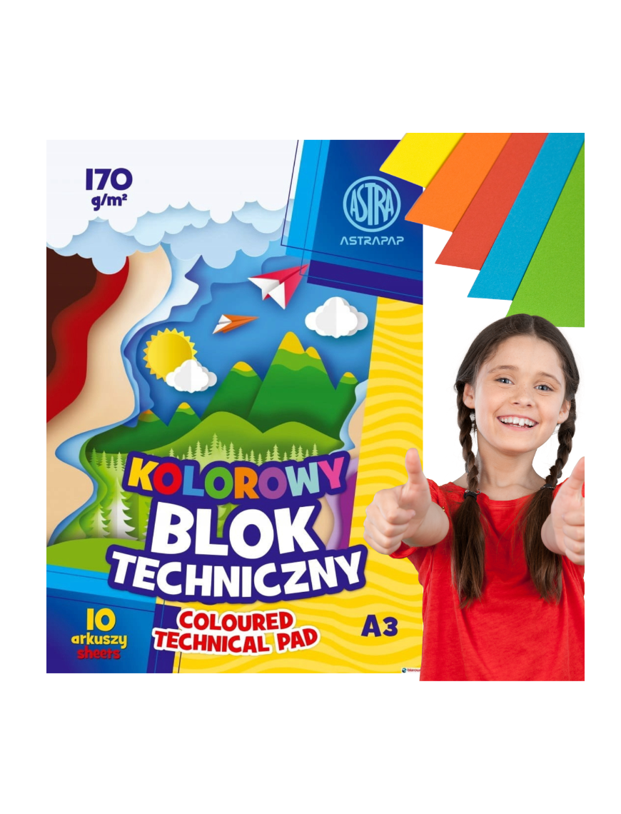 BLOK TECHNICZNY KOLOROWY A3 ASTRA 170G 10 ARKUSZY