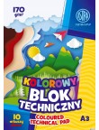 BLOK TECHNICZNY KOLOROWY A3 ASTRA 170G 10 ARKUSZY