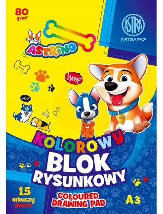 BLOK rysunkowy KOLOROWY A3 80g - 15 arkuszy ASTRA