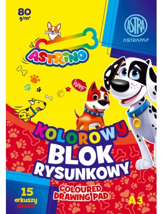 BLOK rysunkowy KOLOROWY A3 80g - 15 arkuszy ASTRA
