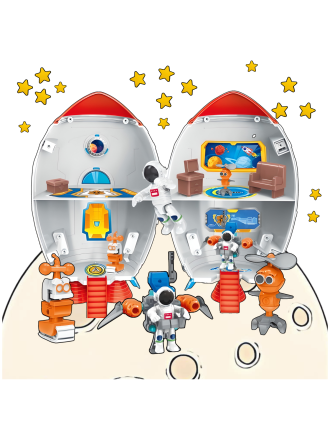 DOMEK DLA LALEK RAKIETA ŁAZIK ASTRONAUCI KOSMICI ROBOTY GALAKTYKA