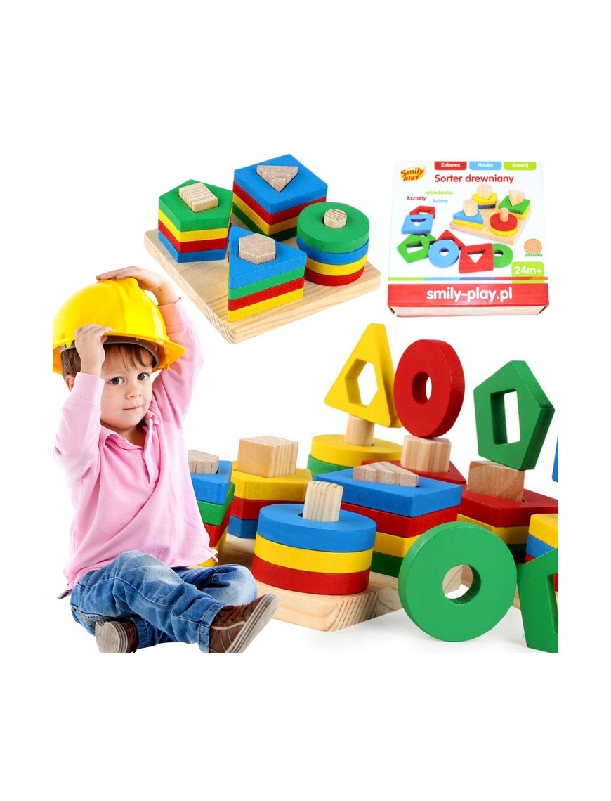 Drewniany sorter klocków UKŁADANKA KSZTAŁTY KOLORY MONTESSORI EDUKACYJNA