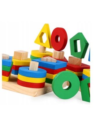 Drewniany sorter klocków UKŁADANKA KSZTAŁTY KOLORY MONTESSORI EDUKACYJNA