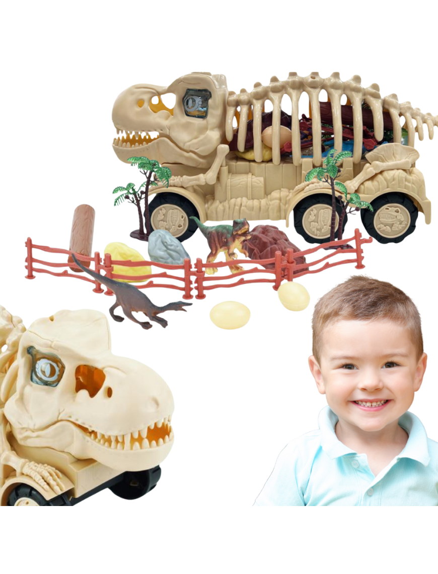 ZESTAW SZKIELET DINOZAURA TRANSPORTER FIGURKI DINOZAURÓW SKAŁY JAJA ZAGRODA