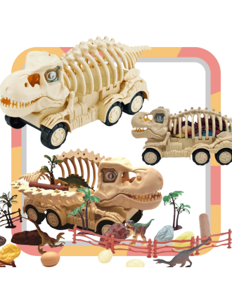 ZESTAW SZKIELET DINOZAURA TRANSPORTER FIGURKI DINOZAURÓW SKAŁY JAJA ZAGRODA