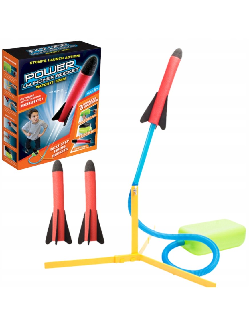 WYRZUTNIA RAKIET PIANKOWYCH ZABAWKA DLA DZIECI STOMP ROCKET GRA