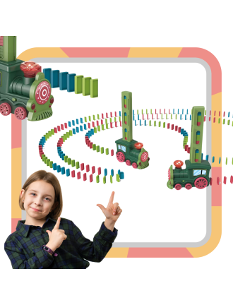 KOLEJKA POCIĄG LOKOMOTYWA AUTOMATYCZNA CIUCHCIA UKŁADAJĄCA KLOCKI DOMINO